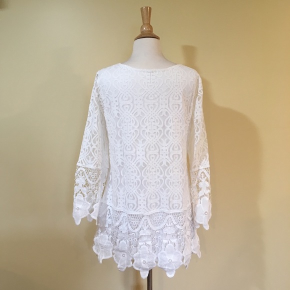 Boho All Over Floral Lace Overlay Shift Dress - Picture 7 of 7